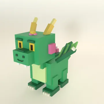 Emerald Dragon: blocky low-poly 3D model