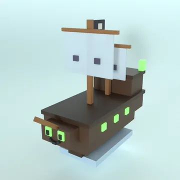 Ghost Galleon: blocky low-poly 3D model