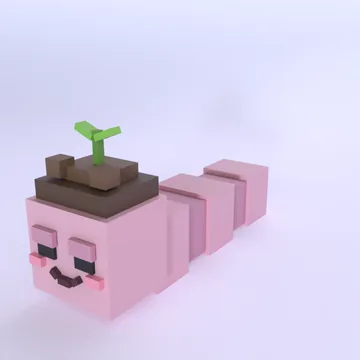 Grave Worm: blocky low-poly 3D model