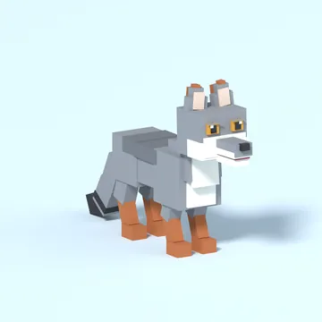 Grey Fox: blocky low-poly 3D model