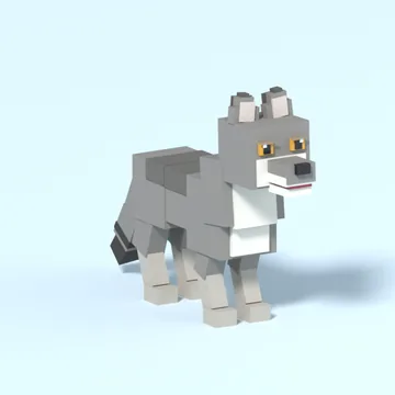 Grey Wolf: blocky low-poly 3D model
