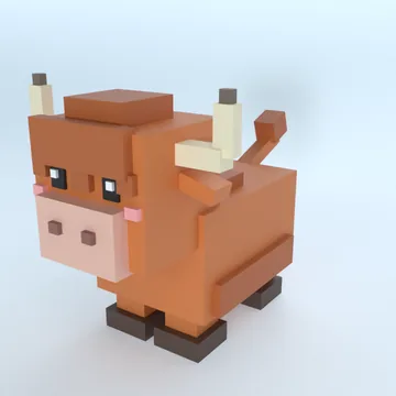 Highland Cow: blocky low-poly 3D model