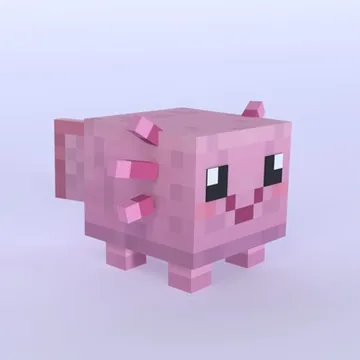 Pixel Axolotl: blocky low-poly 3D model