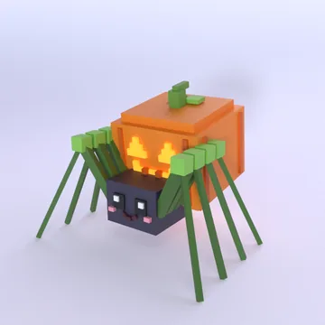 Pumpkin Spider: blocky low-poly 3D model