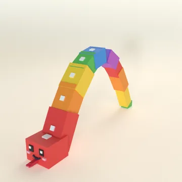 Rainbow Serpent: blocky low-poly 3D model