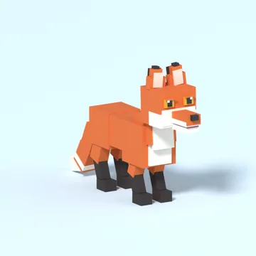 Red Fox: blocky low-poly 3D model