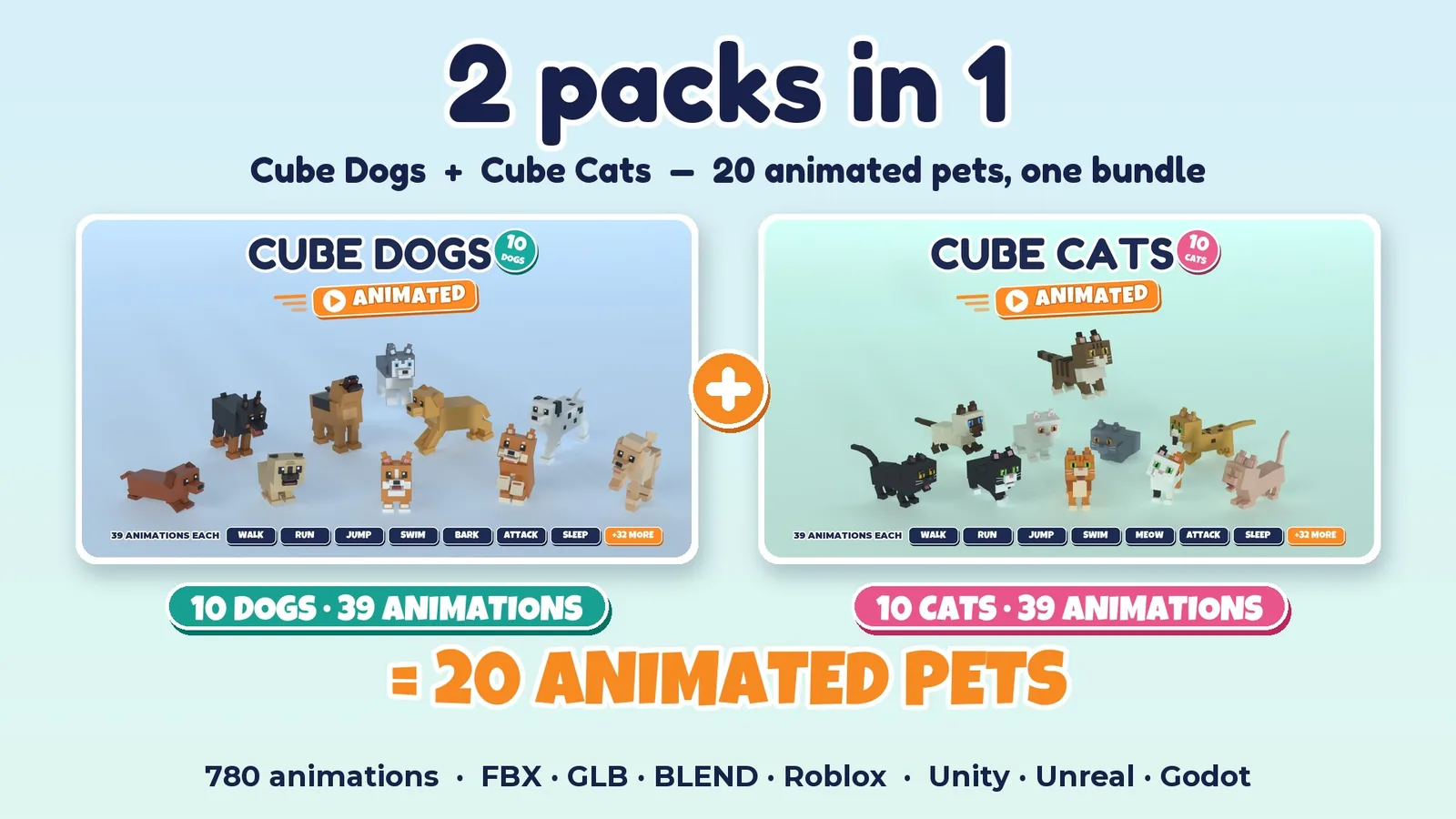 Animated Cube Dogs + Cube Cats Bundle
