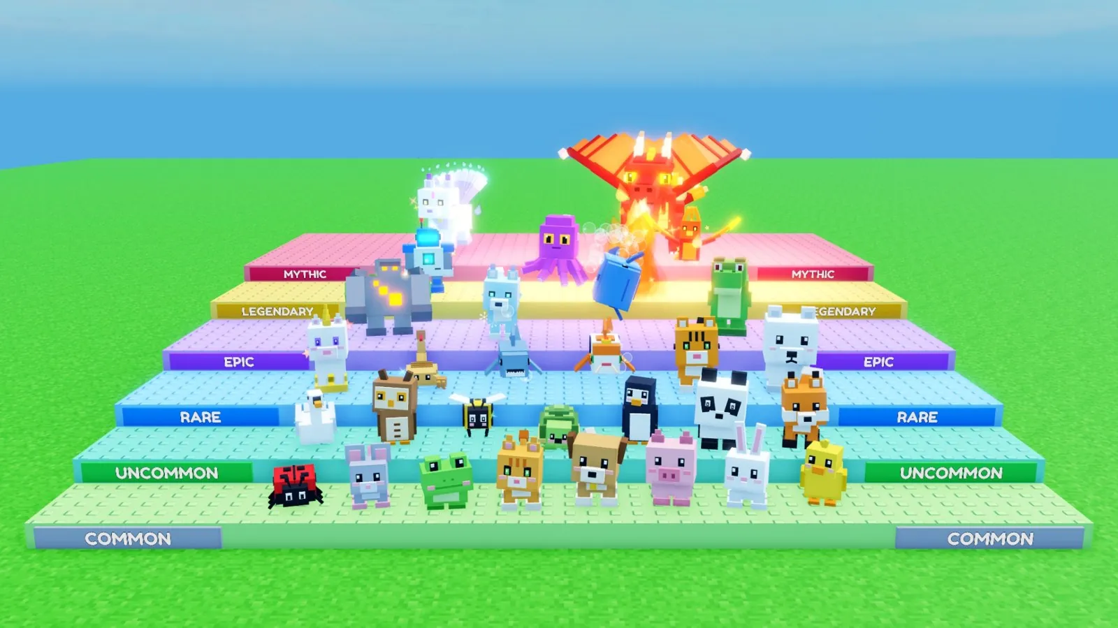 The same pets in the smooth look, with rarity particle effects