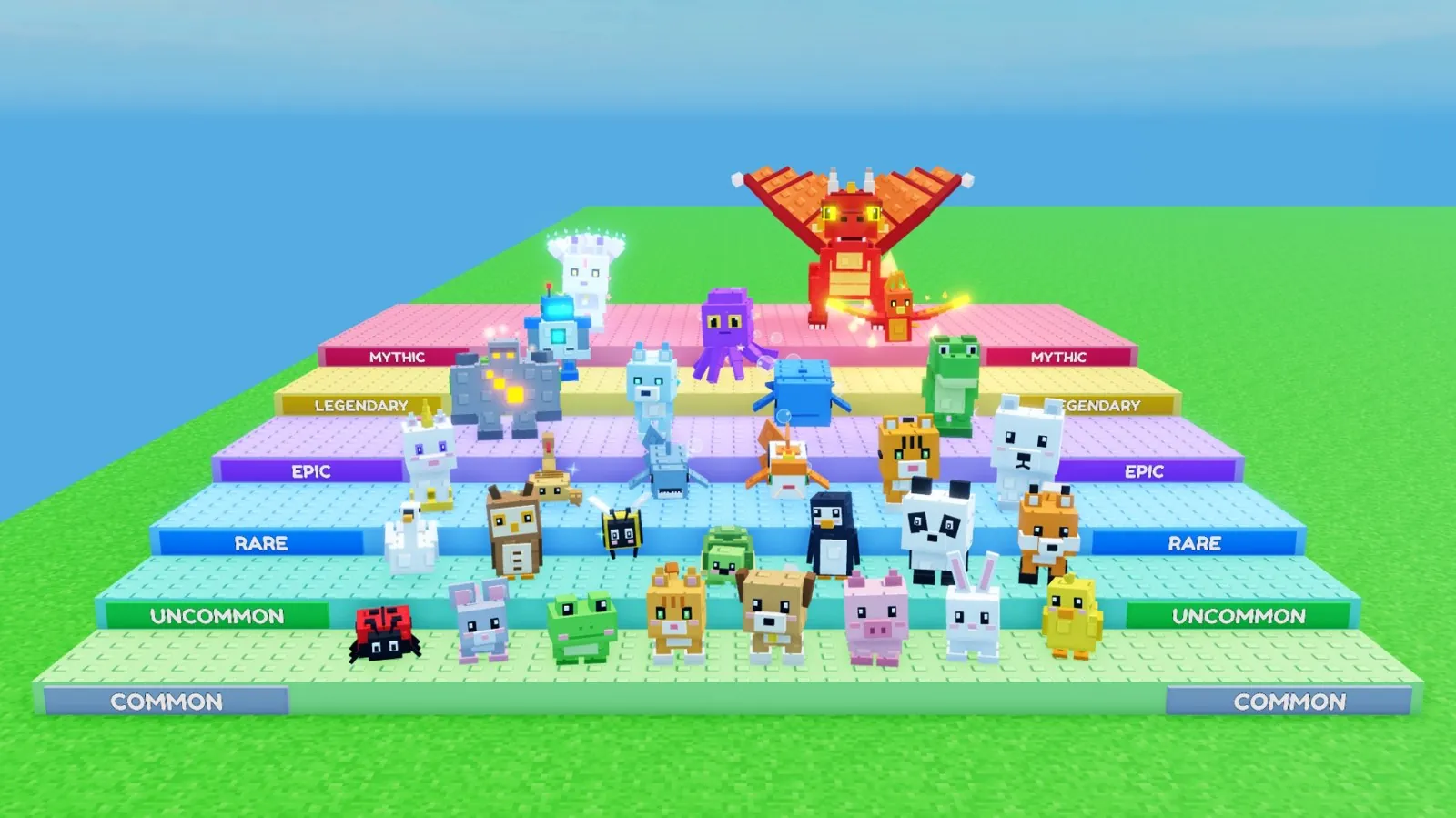 Cube Pets in Roblox Studio, classic studs look, sorted by rarity